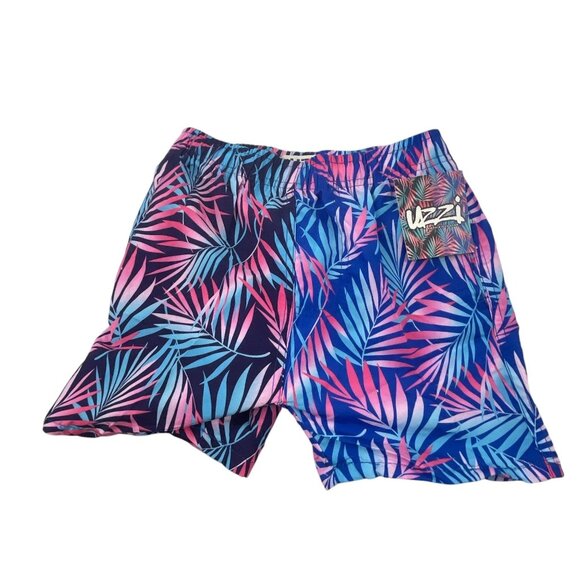 Uzzi NWT Boys Tropical Leaf Print Swim Trunks Navy Royal Size L Beach Casual - Picture 3 of 6